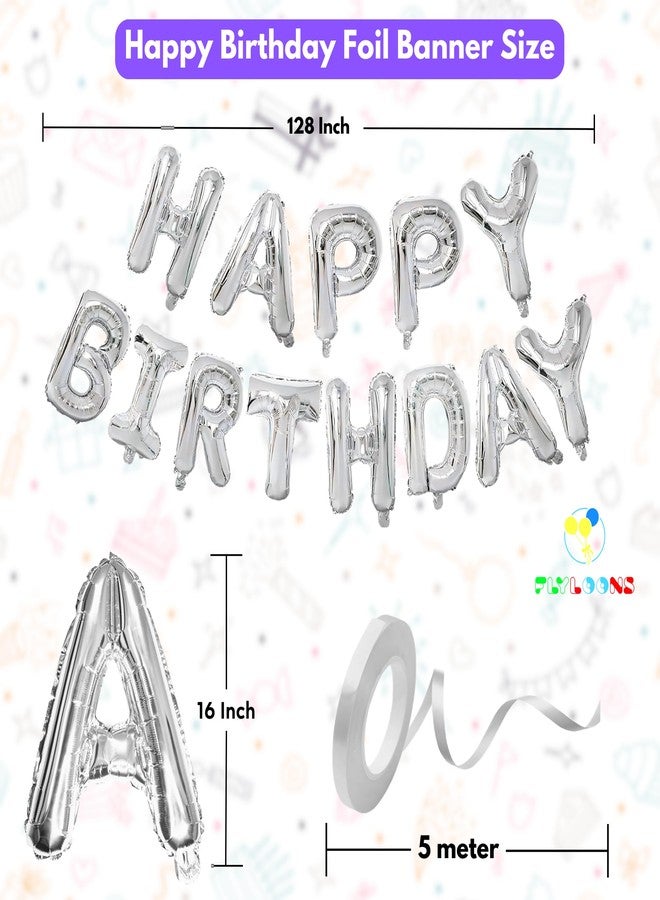 Flyloons 1st Silver Colour Happy Birthday Foil Balloon Set For 1 Year Old Boys Girls Baby | With Number One | 13 Letters Reusable Happy Birthday Metallic Foil Balloons Decoration Kit, 14 Pcs - Image 4